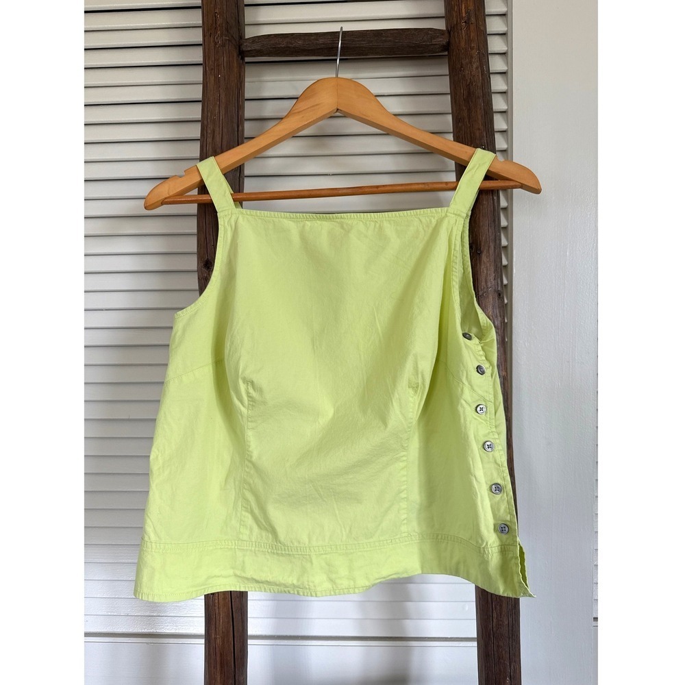 Loft‎ Square Neck Tank Top Side Button Detail Sleeveless Chartreuse Size 6